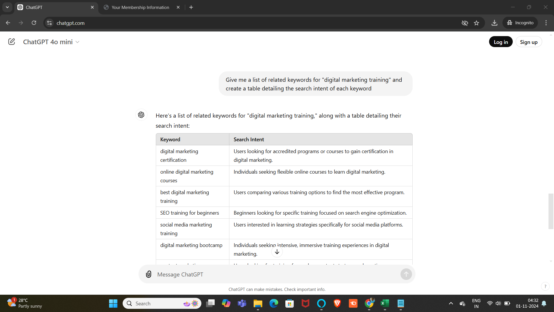 chatgpt - search intent